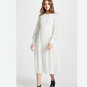 Ganni Small Rometty Polka Dot Georgette Shirred Midi Dress